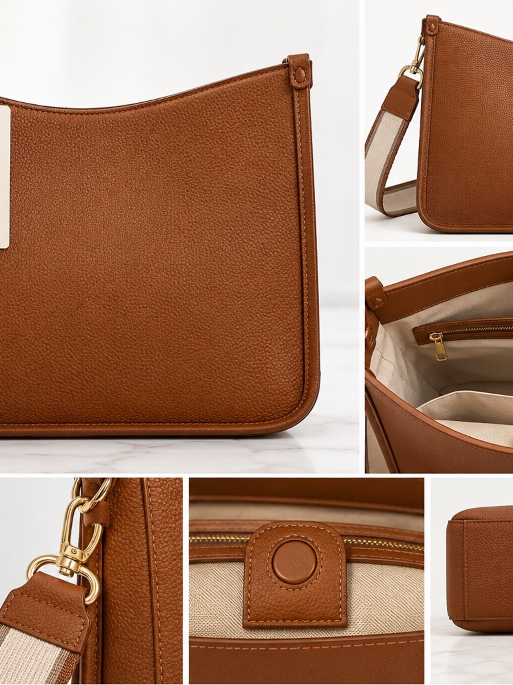 Quince Tan Pebbled Leather Hobo Bag two straps NWT Large